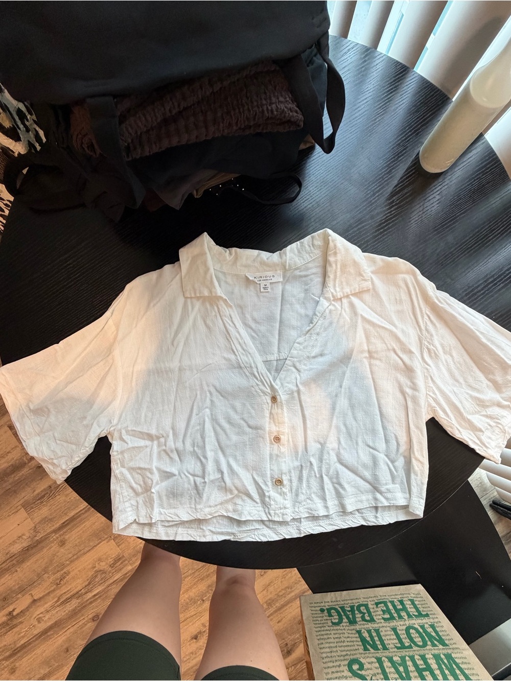 Lightweight White Button-Front Cropped Shirt